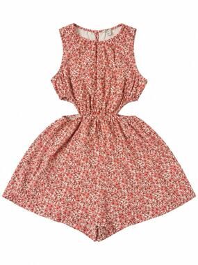 American Eagle Women’s Small Floral Cutout Romper Pink Red Sleeveless